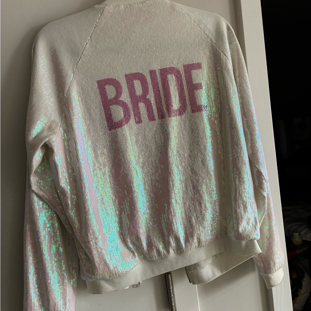 Iridescent Sequin 'BRIDE' Jacket - Pink Lettering